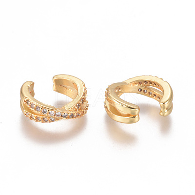 Golden Plated Brass Micro Pave Cubic Zirconia Cuff Earrings EJEW-L244-18G-1