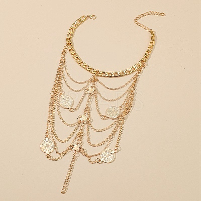 Bohemian Multi-layer Chain Alloy Coin Tassel Toe Ring Anklets for Women AJEW-B107-01KCG-1