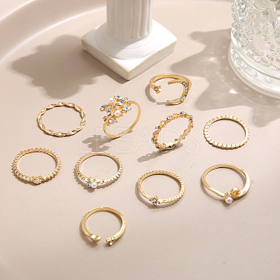 10Pcs Alloy with Crystal Rhinestone Finger Rings WG3531F-01-1