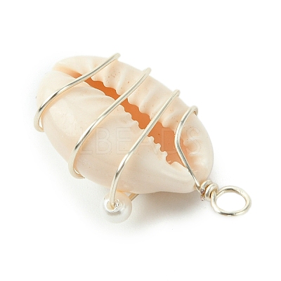 Natural Cowrie Shell Copper Wire Wrapped Pendants PALLOY-TA00196-02-1