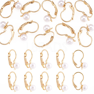 10Pcs Round Brass & ABS Imitation Pearl Leverback Earring Findings KK-TADJ0001-17-1