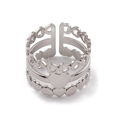 Non-Tarnish 304 Stainless Steel Heart Wrap Open Cuff Rings for Women RJEW-G285-53P-1