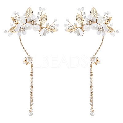 2Pcs 2 Styles Flower Crystal Rhinestone & Plastic Pearl Cuff Earrings EJEW-FH0001-13G-1
