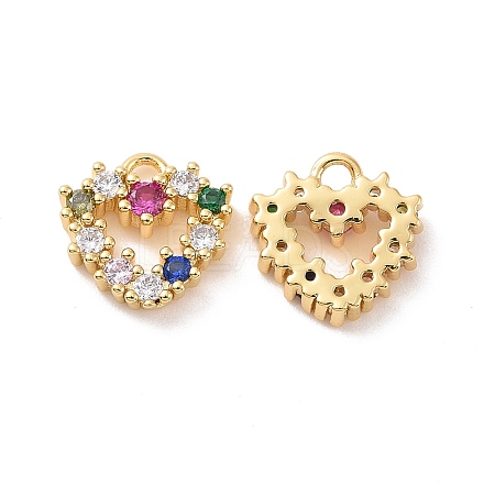 Heart Brass Micro Pave Colorful Cubic Zirconia Charms KK-G435-15G-1