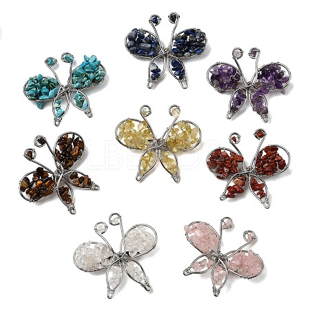 Butterfly Natural Mixed Gemstone Brooch G-A278-02P-1