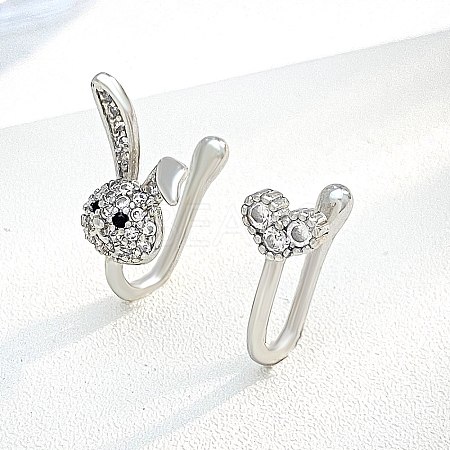 Rabbit Heart Brass Micro Pave Clear Cubic Zirconia Clip on Nose Rings FS-WGAE293-03-1