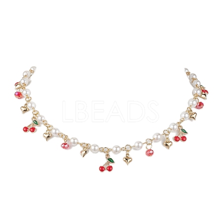 Glass Beads & Pearl Beaded Bib Necklaces NJEW-JN04633-1