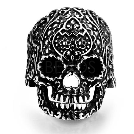 Punk Rock Style 316L Surgical Stainless Steel Skull Finger Rings for Men RJEW-BB01212-8AS-1