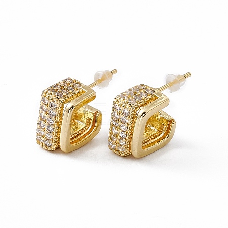Clear Cubic Zirconia Square Stud Earrings EJEW-I270-04G-1