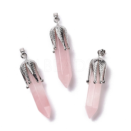 Natural Rose Quartz Big Pointed Pendants G-E059-03AS-08-1