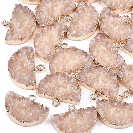 Electroplate Druzy Resin Semi Circle Pendants RESI-S366-04E-1