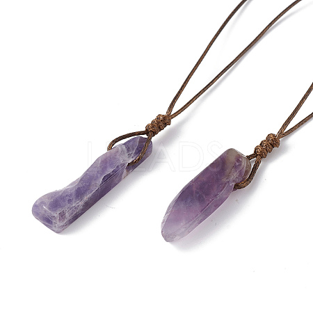 Natural Amethyst Nugget Pendant Necklace with Waxed Cord for Women NJEW-F306-01B-1