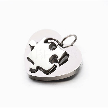 Valentine's Couple Jewelry Lovers 304 Stainless Steel Heart with Puzzle Jigsaw Split Pendants STAS-E090-46P-1