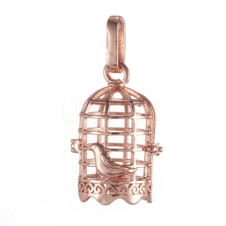 Eco-Friendly Brass Cage Pendants X-KK-K163-20RG-NR-1