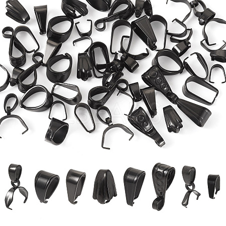 48Pcs 8 Styles 304 Stainless Steel Snap on Bails STAS-TA0003-09-1