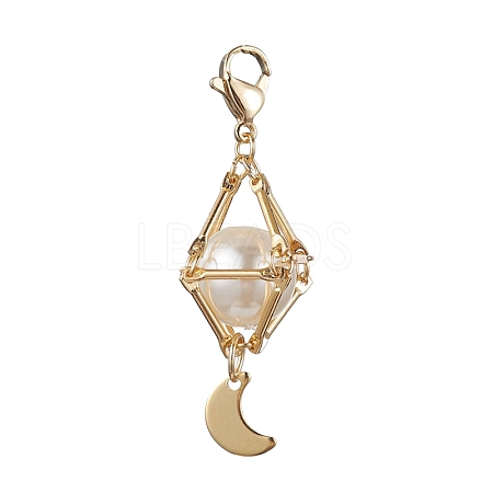 Brass Shell Pearl Pendant Decorations HJEW-JM01816-02-1