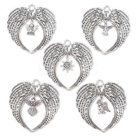 5Pcs 5 Styles Tibetan Style Alloy Big Pendants HJEW-JM02331-1