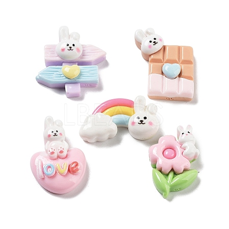 Rabbit Theme Opaque Resin Cabochons RESI-G084-10-1