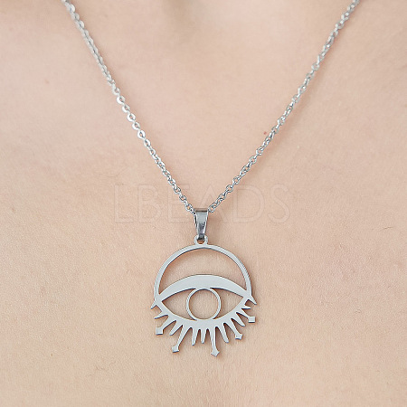201 Stainless Steel Hollow Eye Pendant Necklace NJEW-OY002-02-1