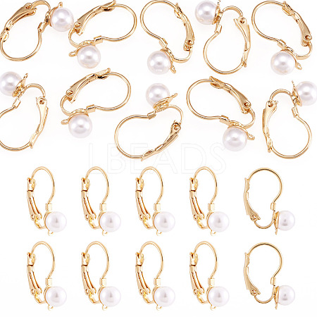 10Pcs Round Brass & ABS Imitation Pearl Leverback Earring Findings KK-TADJ0001-17-1