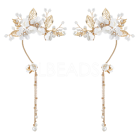 2Pcs 2 Styles Flower Crystal Rhinestone & Plastic Pearl Cuff Earrings EJEW-FH0001-13G-1