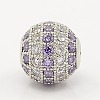 Lilac & Clear CZ Jewelry Findings Brass Micro Pave Cubic Zirconia Round Beads ZIRC-M015-20P-NR-2