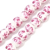 Handmade Flower Printed Porcelain Ceramic Beads Strands PORC-M005-8mm-03-1