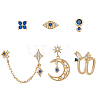 ANATTASOUL 6Pcs 6 Style Flower & Square & Star & Moon Cubic Zirconia Stud Earrings EJEW-AN0003-31-1