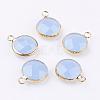 Golden Tone Brass Glass Flat Round Charms GLAA-M003-B-18G-1