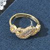 Adjustable Brass & Clear Cubic Zirconia Finger Rings with Interwoven Design CU-CBA7E55-06G-2