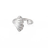 304 Stainless Steel Ginkgo Leaf Wrap Open Cuff Ring for Women RJEW-S405-157P-1