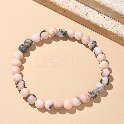Natural Zebra Jasper Bead Stretch Bracelets X-BJEW-K212-A-035-1