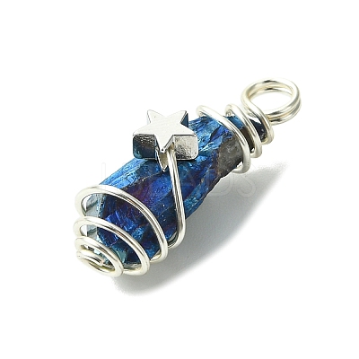 2Pcs Electroplated Natural Quartz Crystal Dyed Copper Wire Wrapped Pendants PALLOY-JF03169-02-1