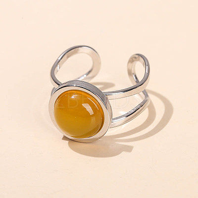 304 Stainless Steel & Natural Yellow Agate Cuff Rings FS-WGDE3F0-13-1