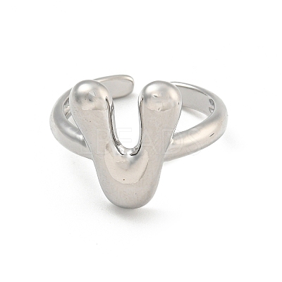 Brass Letter Open Cuff Rings for Women RJEW-G313-01V-P-1