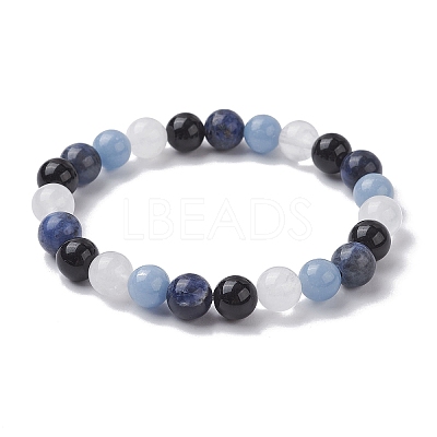Natural Mixed Gemstone Round Beaded Stretch Bracelets for Women BJEW-JB10086-02-1