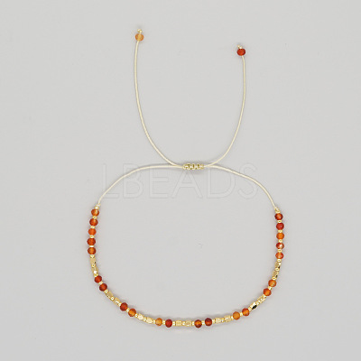 Adjustable Boho Natural Carnelian Faceted Rondelle Braided Bead Bracelets OW0255-9-1