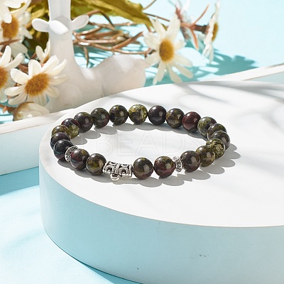Natural Dragon Blood Stretch Bracelet with Alloy Beads BJEW-JB08017-05-1
