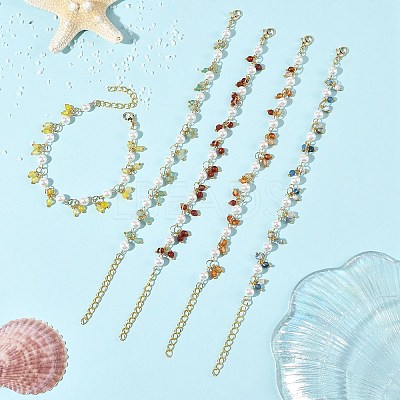 Natural Mixed Stone Faceted Round Beaded Chain Bracelets for Women BJEW-JB14248-1