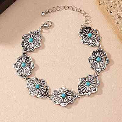Bohemian Alloy with Synthetic Turquoise Oval Link Chain Anklets for Women FS-WGE46A8-01-1
