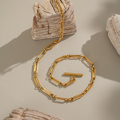 304 Stainless Steel Oval Link Chain Necklaces with OT Clasps for Women GL9322-1