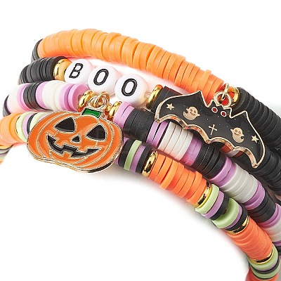 4Pcs 4 Style Polymer Clay Heishi Surfer Stretch Bracelets Set BJEW-TA00276-1