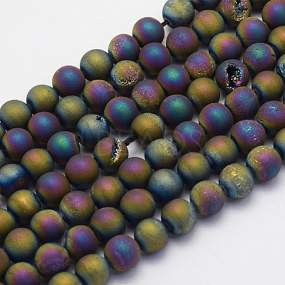 Electroplate Natural Druzy Agate Beads Strands G-G708-6mm-07-1