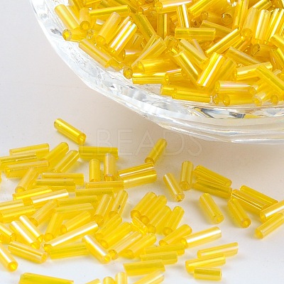 Transparent Colours Rainbow Glass Bugle Beads X-TSDB6MM170-1