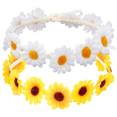 2Pcs 2 Colors Cloth Small Sunflowe Wreath Headband OHAR-CP0001-19-1