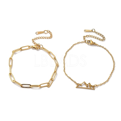 304 Stainless Steel Paperclip Chains & Cable Chain Bracelet Sets AJEW-U005-05E-G-1