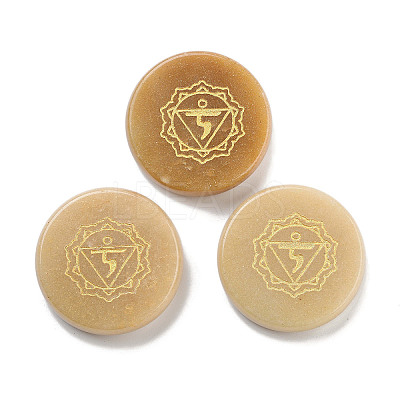 Natural Red Aventurine Flat Round with Chakra Sign Figurines Display Decorations DJEW-K025-01B-1
