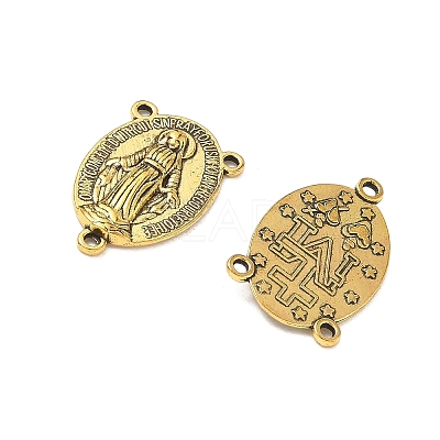 Holy Oval Carved Virgin Mary Tibetan Style Alloy Chandelier Component Links TIBEP-LF0961YKG-AG-LF-1