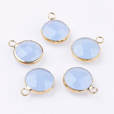 Golden Tone Brass Glass Flat Round Charms GLAA-M003-B-18G-1