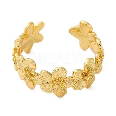 Rack Plating Brass Flower Open Cuff Rings for Women RJEW-S242-01G-A-1